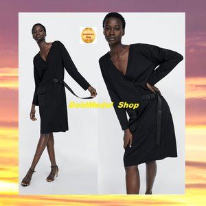 Zara Elegant Mixed Pocket New Black Midi Dress Sizes: S; M